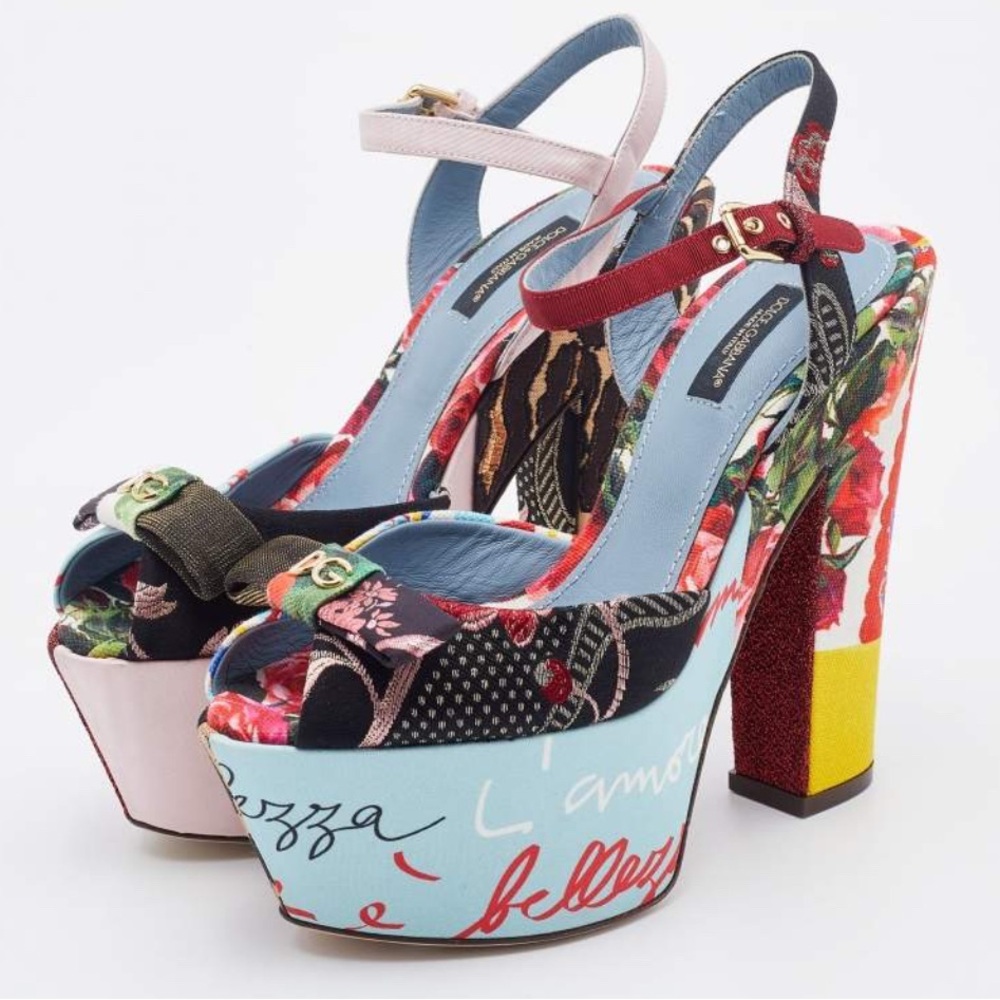 Dolce & Gabbana Patchwork Floral Platform Heels 36